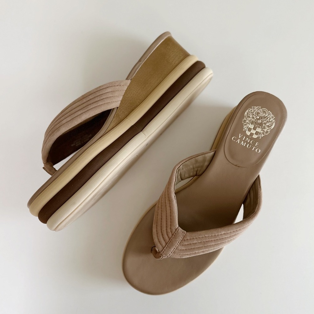 Vince Camuto tan and cream Perseena platform sandals, size 10